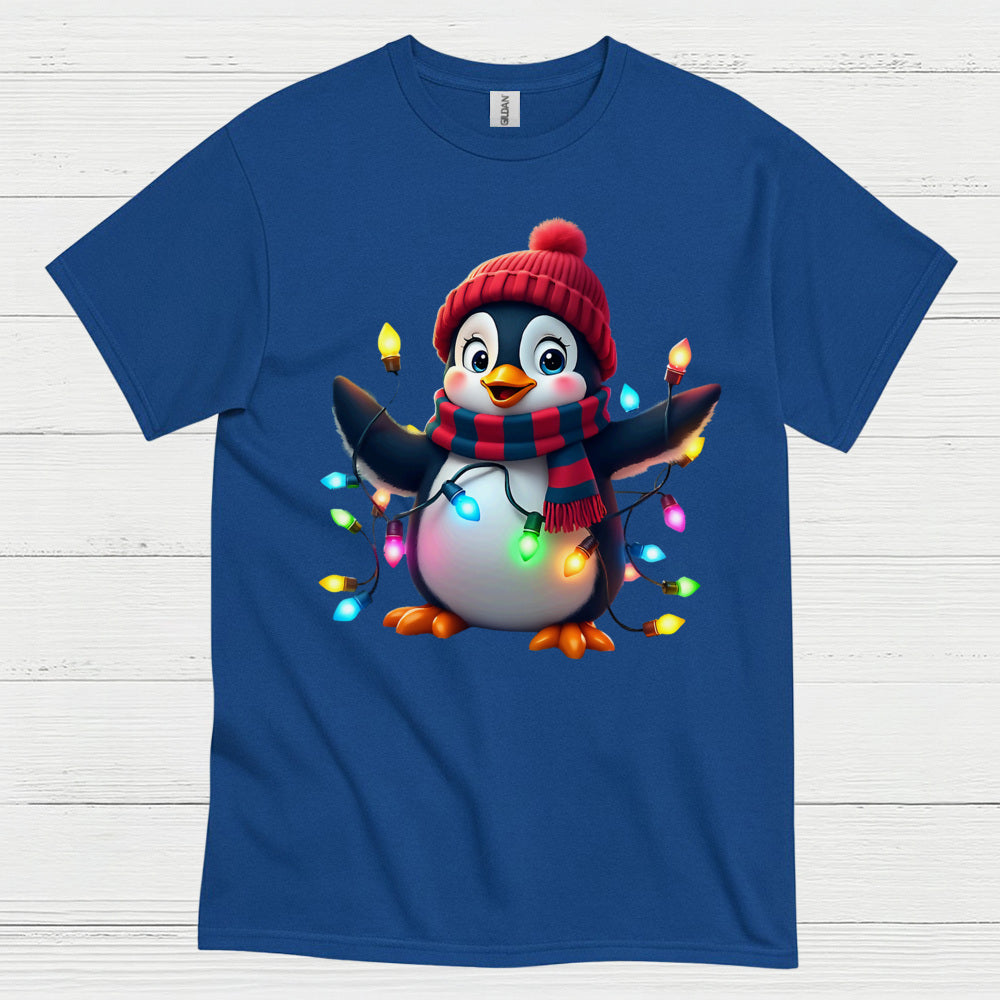 Cute Christmas Penguin Lights Graphic T Shirt