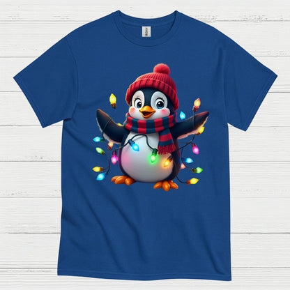 Cute Christmas Penguin Lights Graphic T Shirt