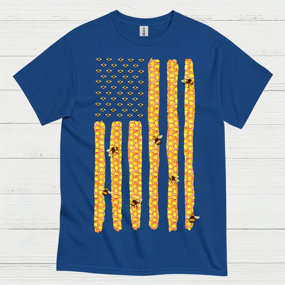 Honeycomb American Flag Bee Lover T Shirt
