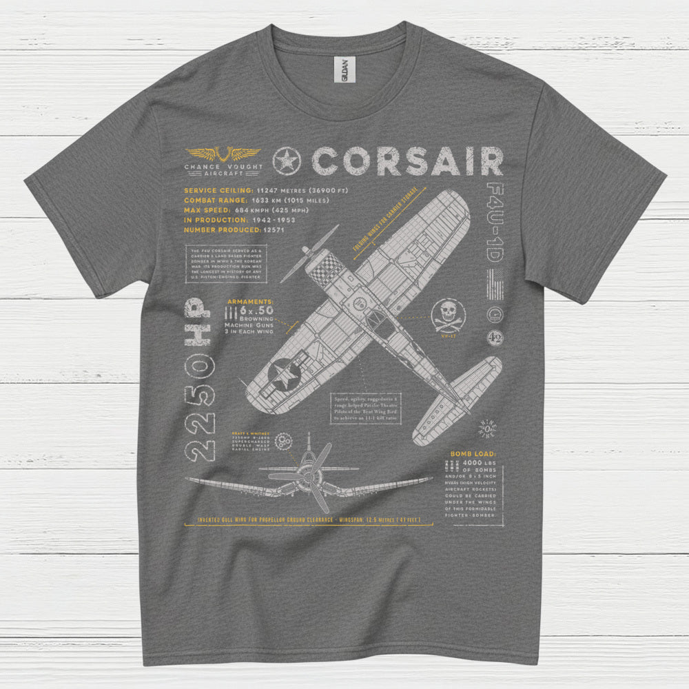 F4U Corsair Blueprint Aviation T Shirt