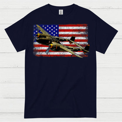 American Flag Warbird Airplane T Shirt