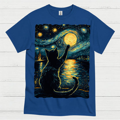 Starry Night Cat Art T Shirt