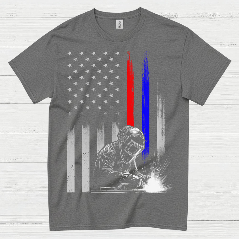American Flag Welder Thin Line T Shirt