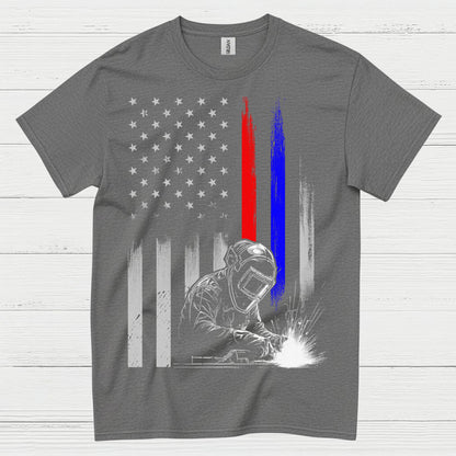 American Flag Welder Thin Line T Shirt