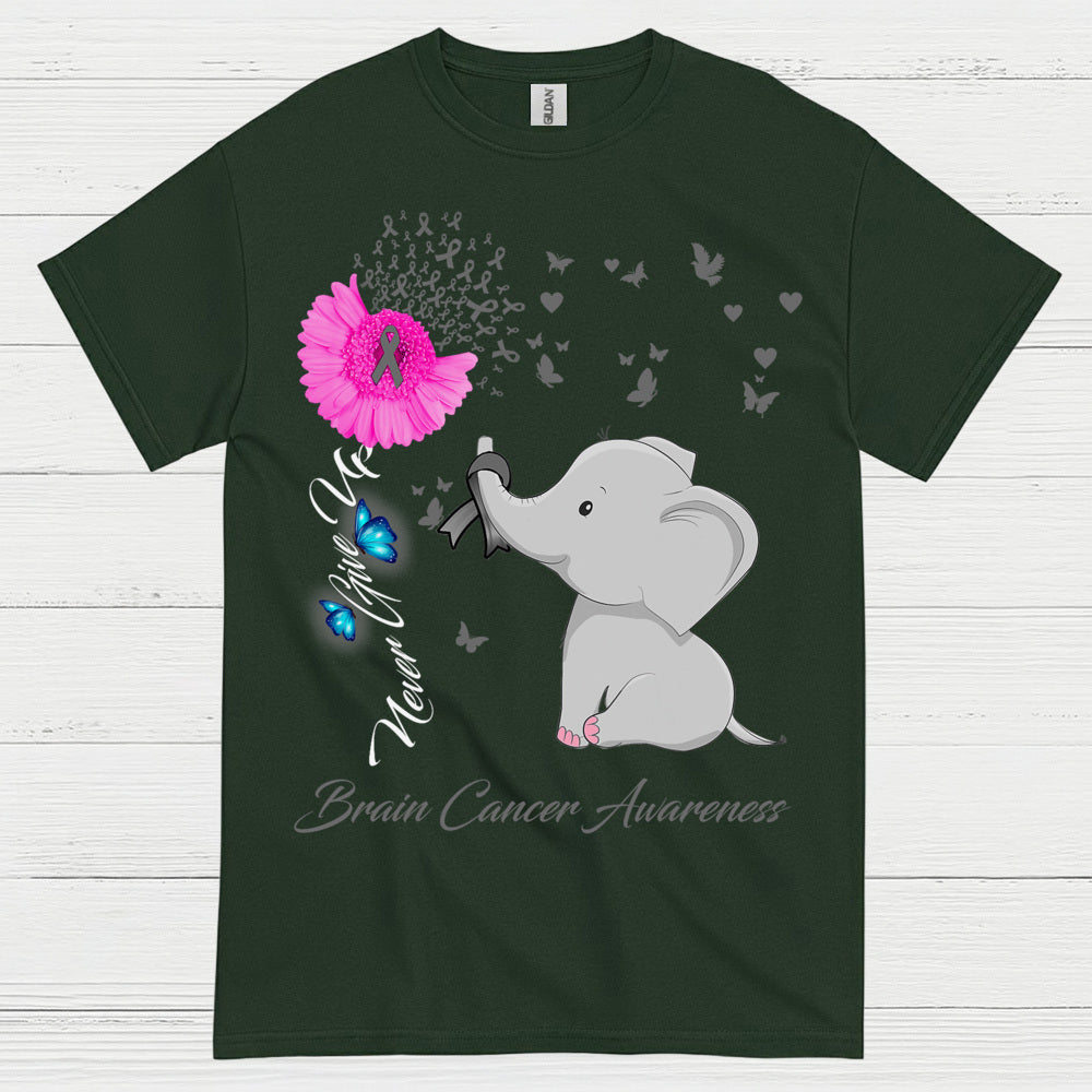 Never Give Up Brain Cancer Awareness T Shirt