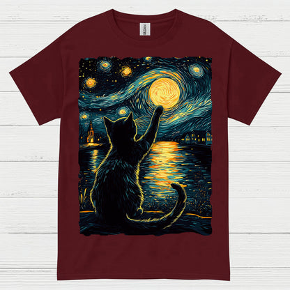 Starry Night Cat Art T Shirt
