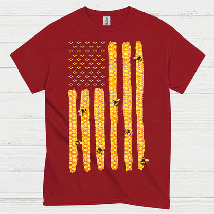Honeycomb American Flag Bee Lover T Shirt