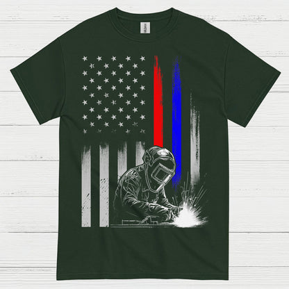American Flag Welder Thin Line T Shirt