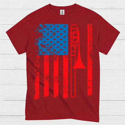 American Flag Trombone Patriotic T Shirt