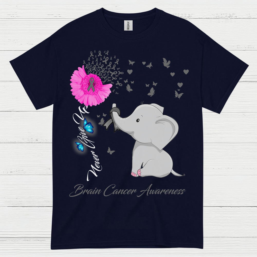 Never Give Up Brain Cancer Awareness T Shirt