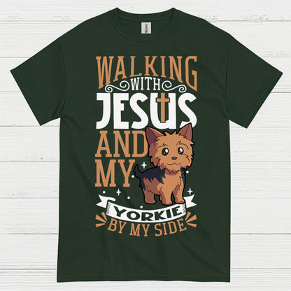 Walking With Jesus And My Yorkie T Shirt