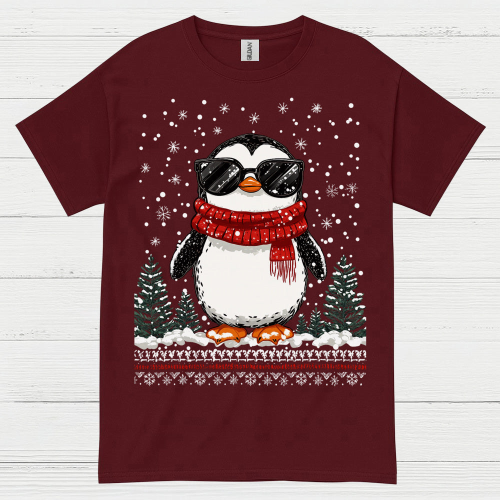 Cool Winter Penguin Christmas Graphic T Shirt