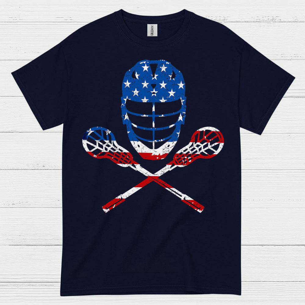 American Flag Lacrosse Goalie Skull T Shirt