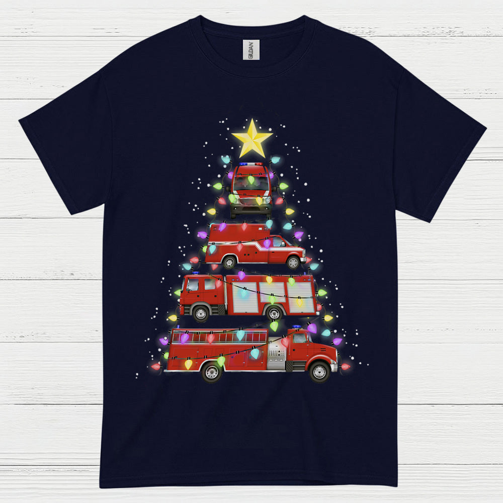 Fire Truck Christmas Tree Lights T Shirt