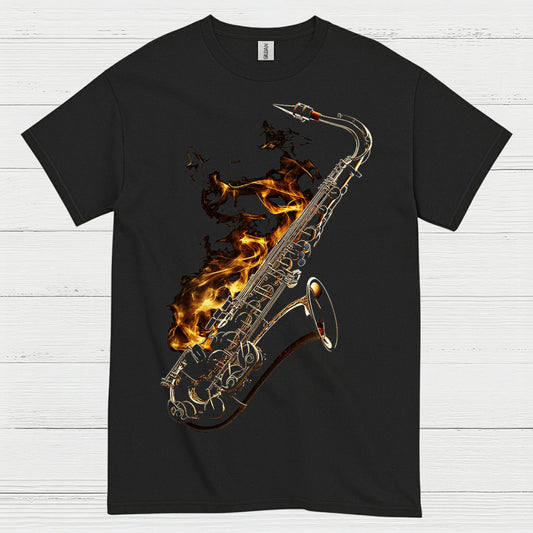 Burning Saxophone Music Art T Shirt