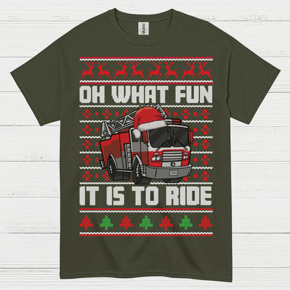 Oh What Fun It Is To Ride Fire Truck Christmas T Shirt