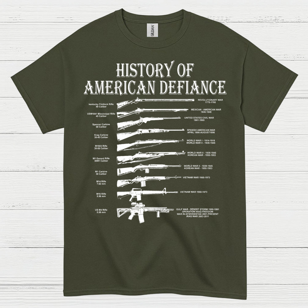 History Of American Defiance Patriotic Gun T Shirt