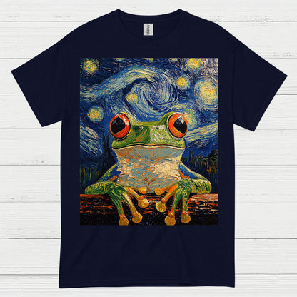 Whimsical Frog Starry Night Art T Shirt