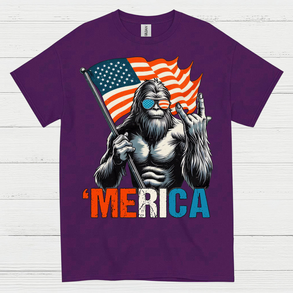 Merica Bigfoot American Flag T Shirt