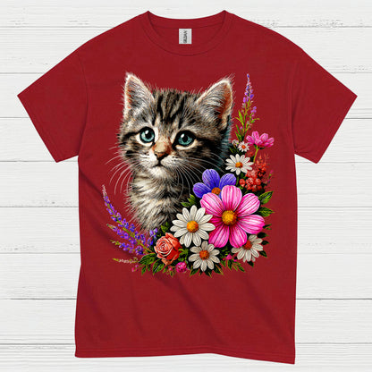 Cute Floral Cat Lover T Shirt