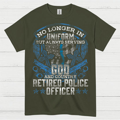 Retired Police Officer God And Country T Shirt