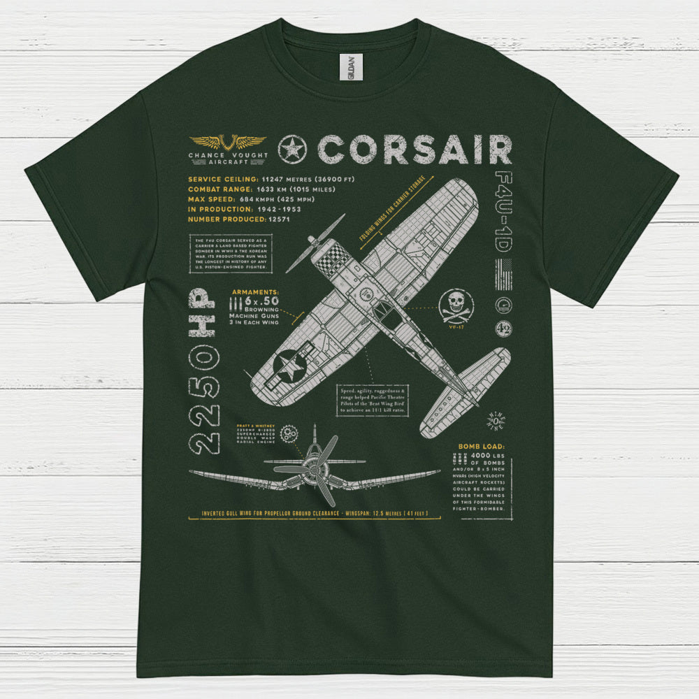 F4U Corsair Blueprint Aviation T Shirt