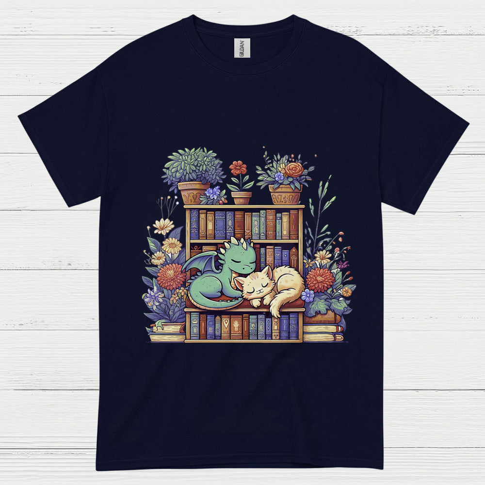 Dragon And Cat Reading T Shirt