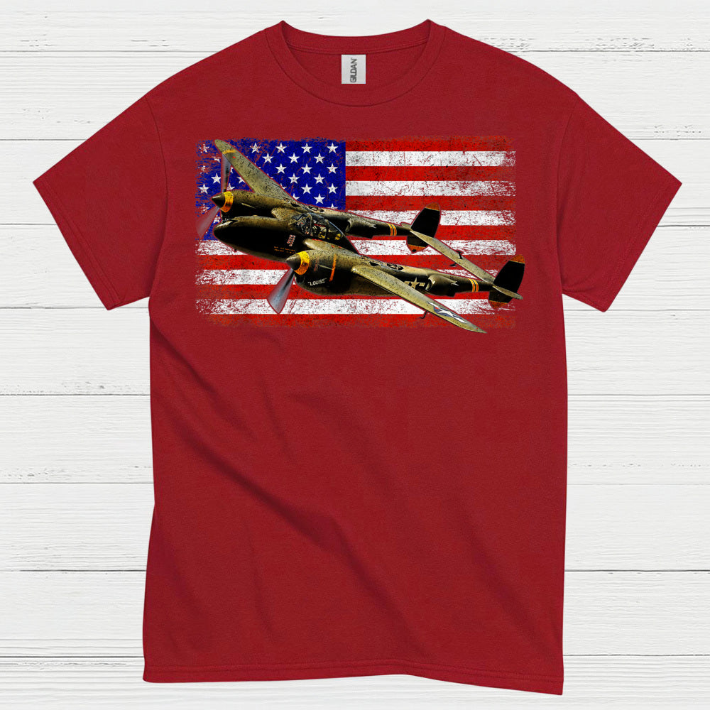 American Flag Warbird Airplane T Shirt