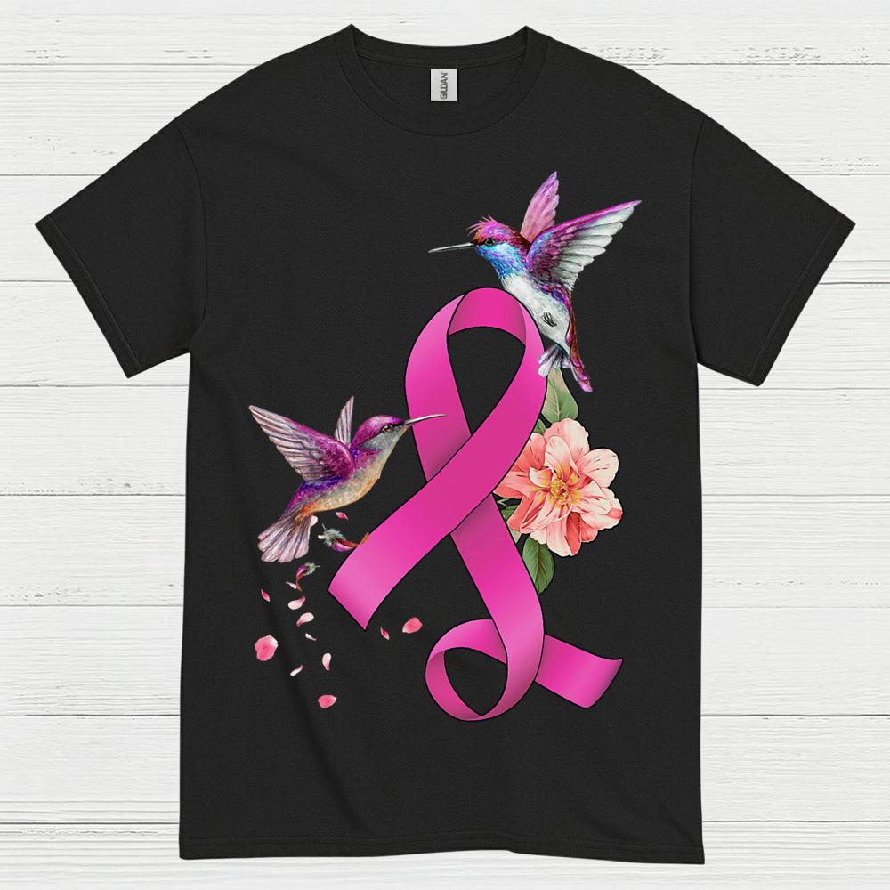 Breast Cancer Ribbon Hummingbird Floral T Shirt