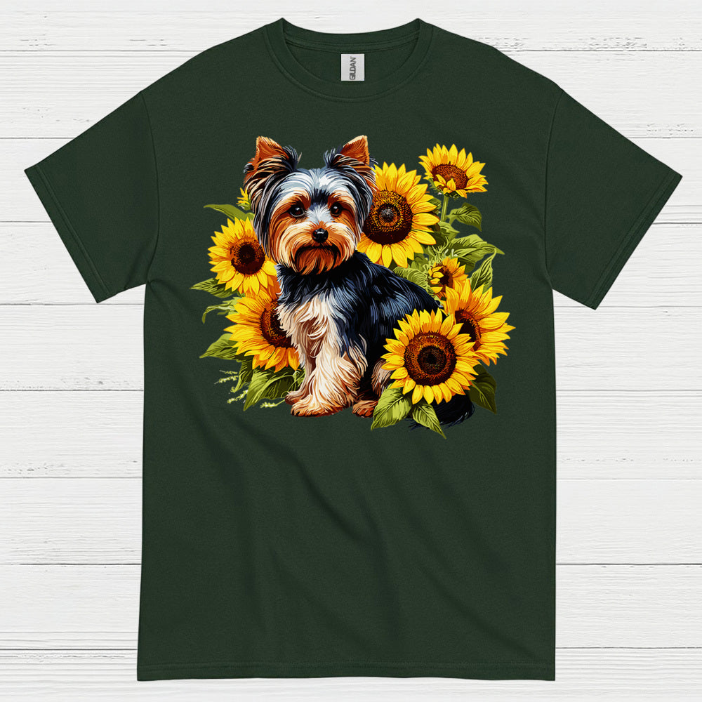 Cute Sunflower Yorkie Dog Lover T Shirt