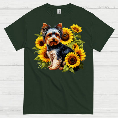 Cute Sunflower Yorkie Dog Lover T Shirt