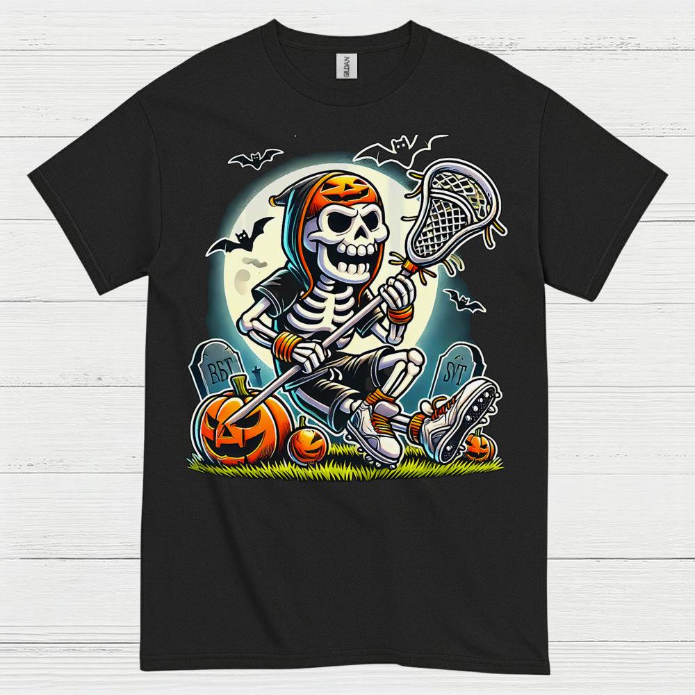 Halloween Skeleton Lacrosse Player T Shirt