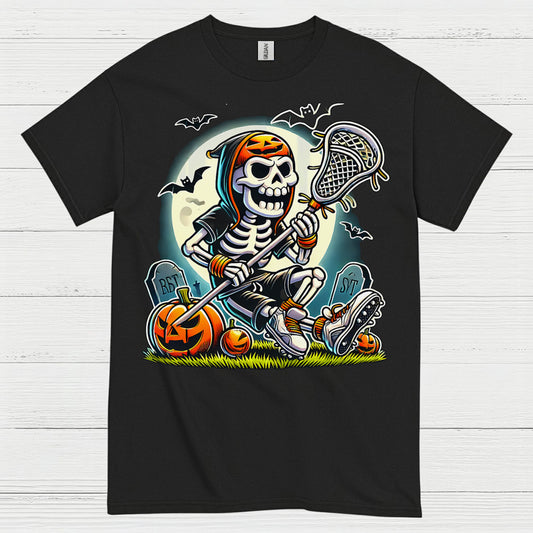 Halloween Skeleton Lacrosse Player T Shirt