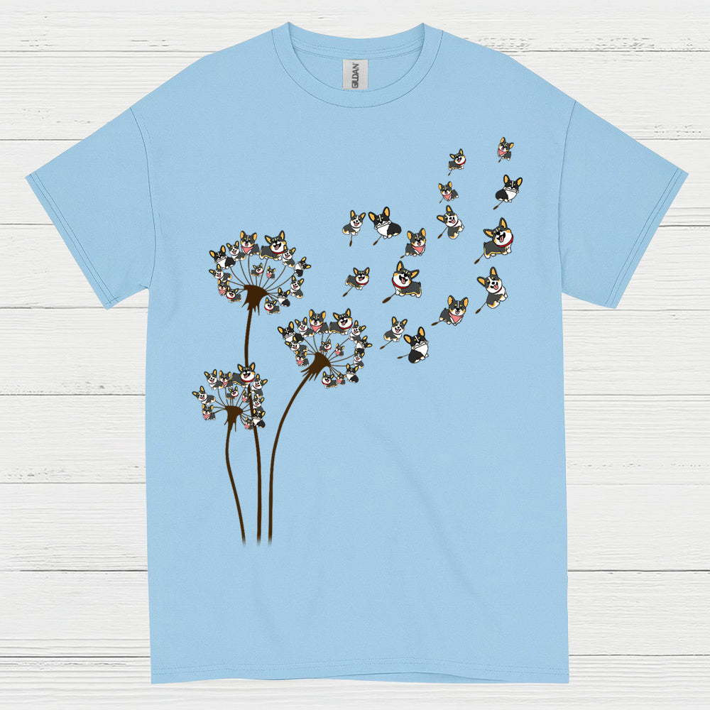 Corgi Dandelion Whimsical Art T Shirt