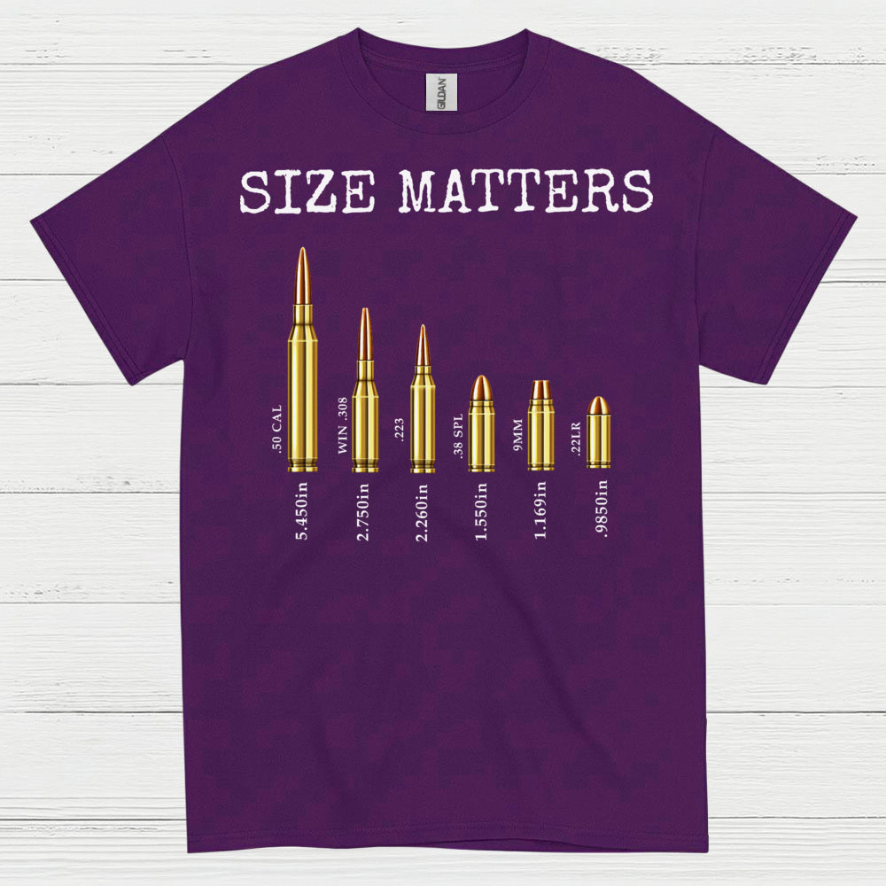 Size Matters Funny Ammo Comparison Graphic T Shirt