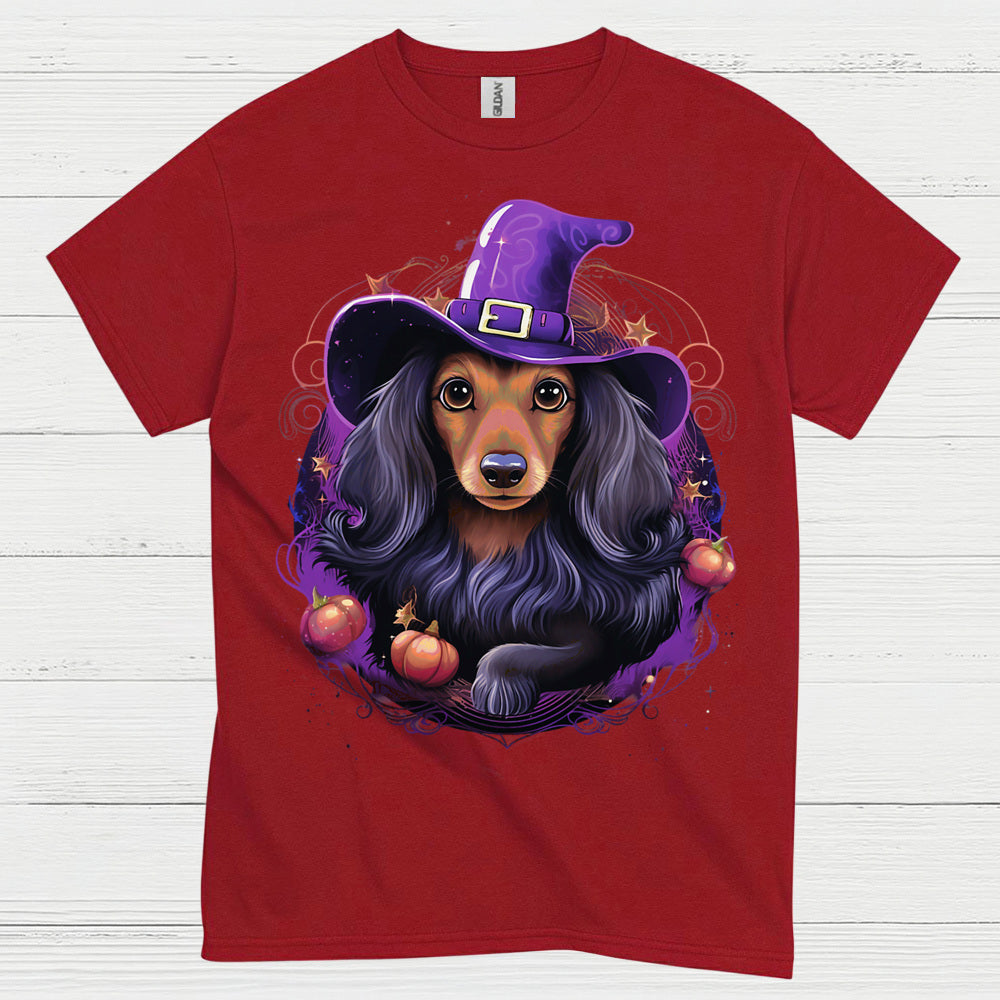 Halloween Witch Long Haired Dachshund T Shirt