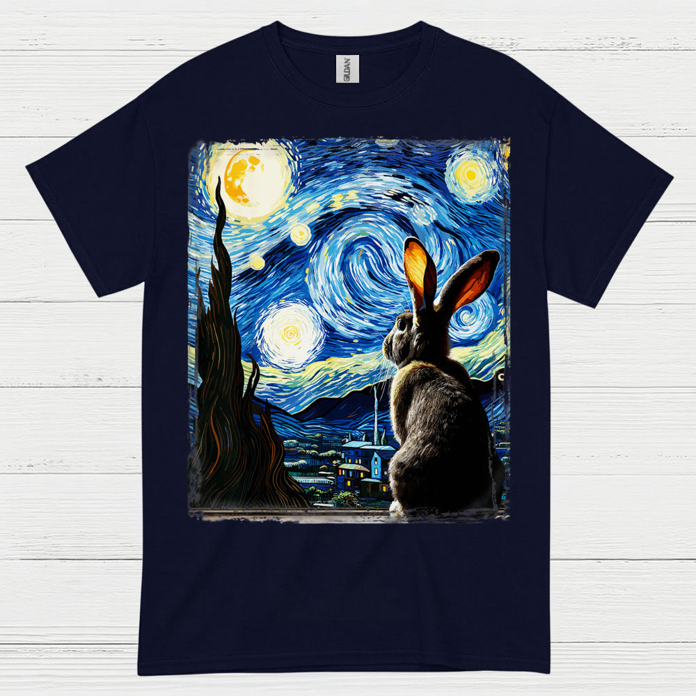 Quiet Bunny Starry Night Art T Shirt