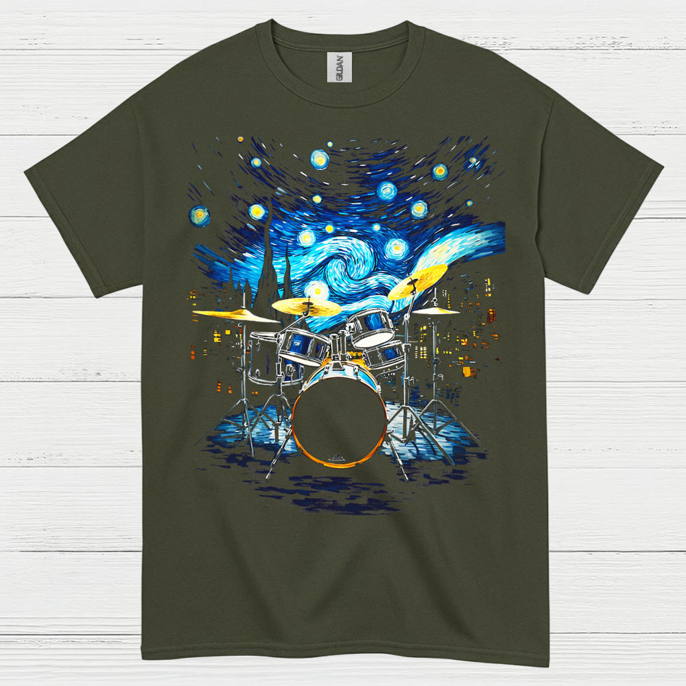 Drum Set Starry Night Art T Shirt
