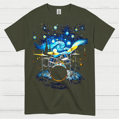 Drum Set Starry Night Art T Shirt