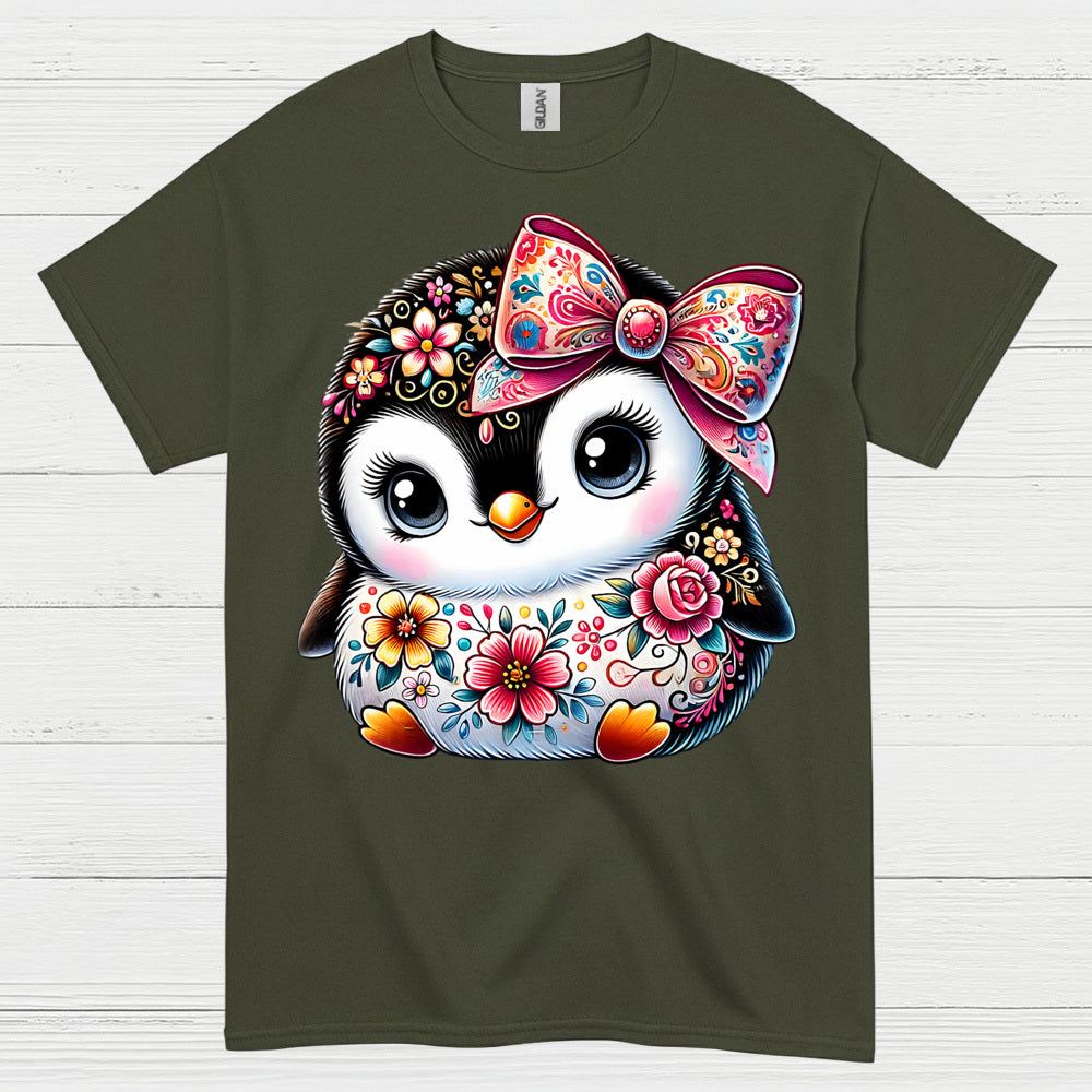 Cute Floral Penguin Girl Graphic T Shirt