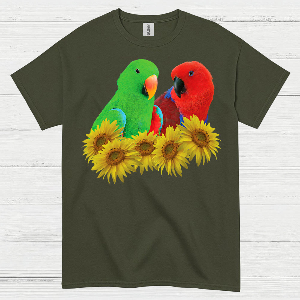 Colorful Lovebirds Sunflower Art T Shirt