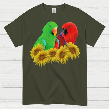 Colorful Lovebirds Sunflower Art T Shirt