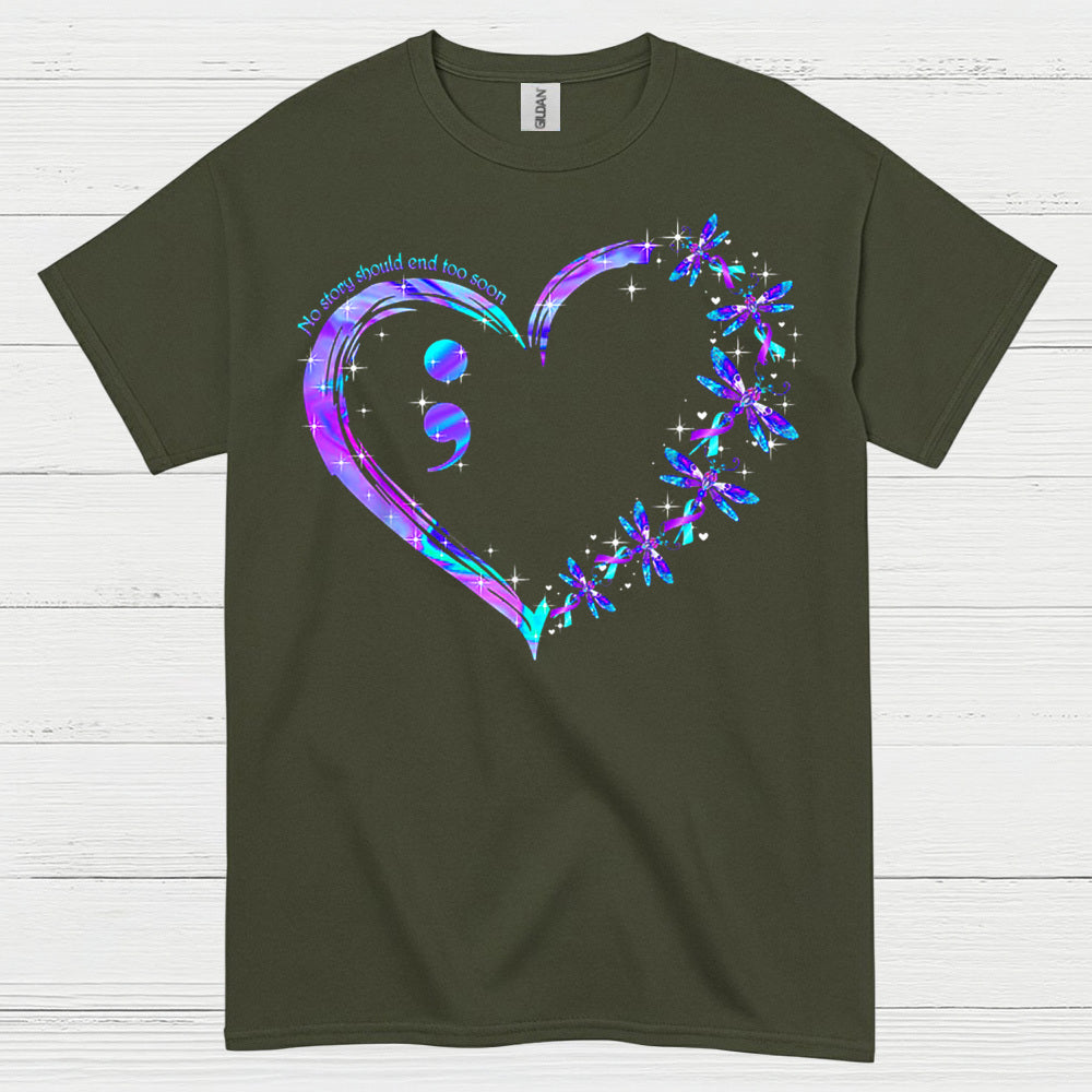 Semicolon Heart Butterfly Awareness T Shirt