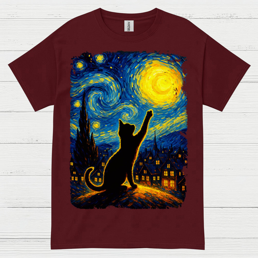 Dreamy Cat Night Art T Shirt