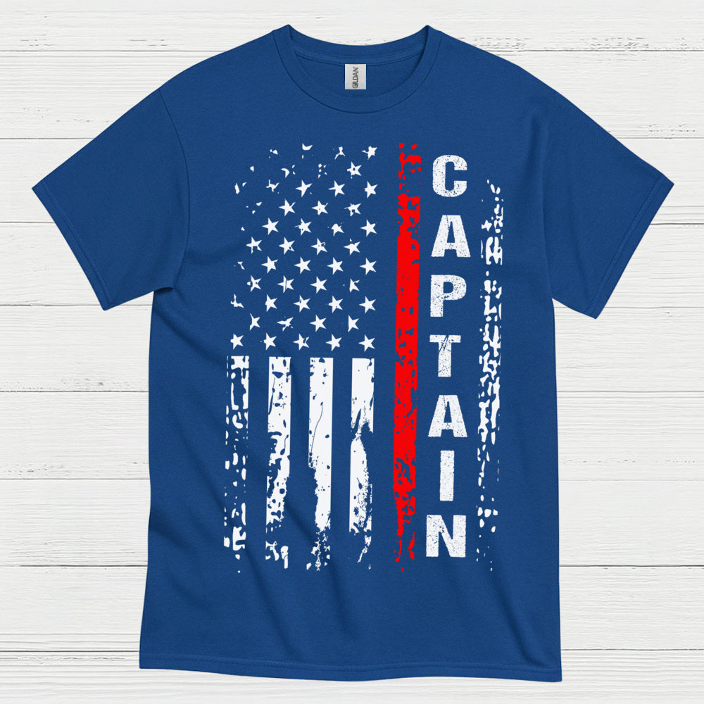 Firefighter Captain Thin Red Line Flag T Shirt