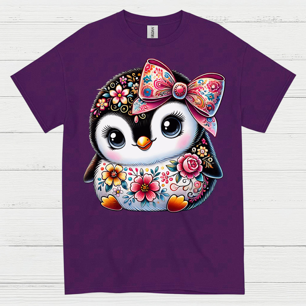 Cute Floral Penguin Girl Graphic T Shirt
