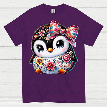 Cute Floral Penguin Girl Graphic T Shirt