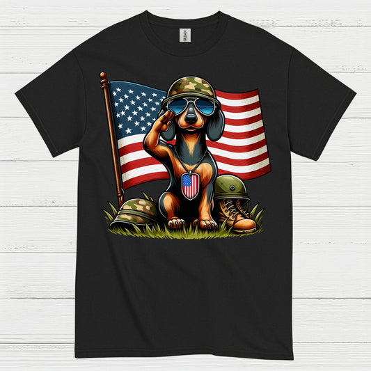 Patriotic Military Soldier Dachshund T Shirt