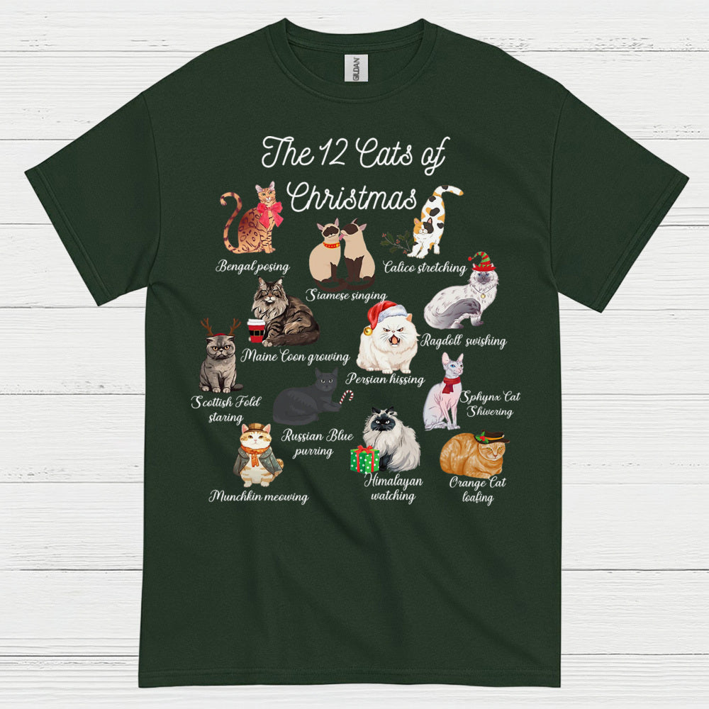 12 Cats of Christmas Cat Holiday T Shirt