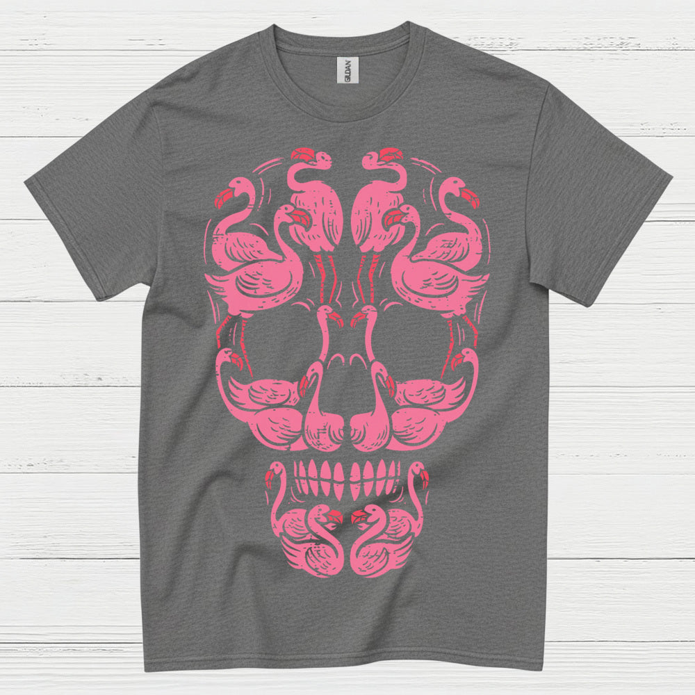 Pink Flamingo Skull Art Graphic T Shirt